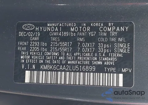 2020 Hyundai Kona Sel Plus из США, поврежденный, VIN KM8K6CAA2LU516899